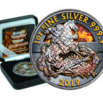 Sběratelská investiční mince 2 Pounds Valiamnt Sv. Jiří s drakem kolorováno 1 oz Ag 2019