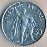 Stříbrná mince 50 Kč 10. výročí osvobození Československa - varianta "b" 1955