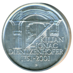 Stříbrná mince 200 Kč 250. výročí úmrtí Kiliána Ignáce Dientzenhofera 2001 b.k.