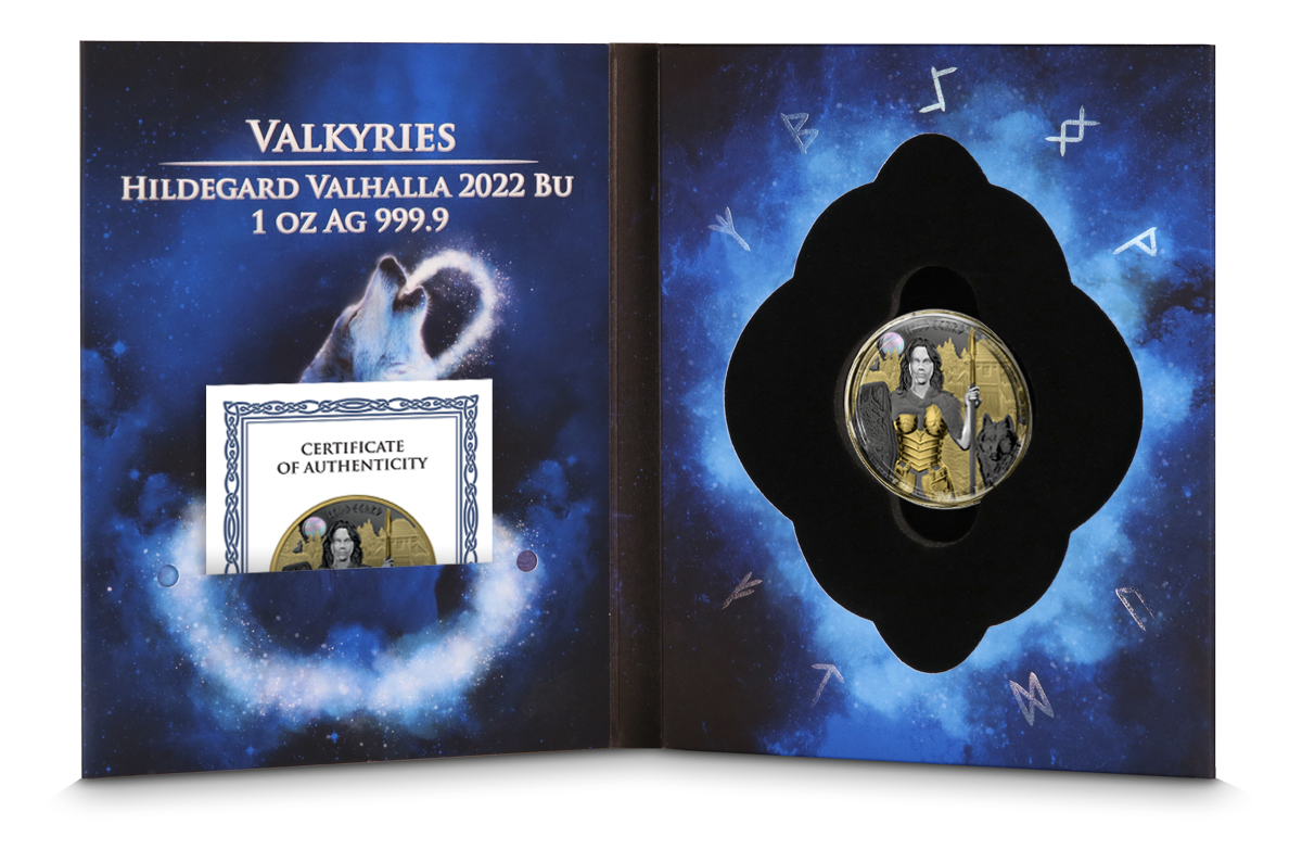 Sběratelská investiční mince 5 Mark Valkyries Hildegard Valhalla 1 oz Ag 2022 Číslováno - Obrázek 4