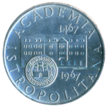 Stříbrná mince 10 Kčs 50. výročí založení Academie Istropolitana 1967 b.k.