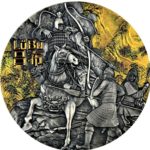 Sběratelská investiční mince 5 Dollars Warriors of Ancient China, Lu Bu, high relief, antique standard, zlaceno 3 oz Ag 2019