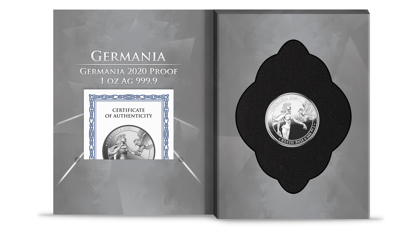 Sběratelská investiční mince 5 Mark Germania 1 oz Ag 2020 Proof Číslováno - Obrázek 3