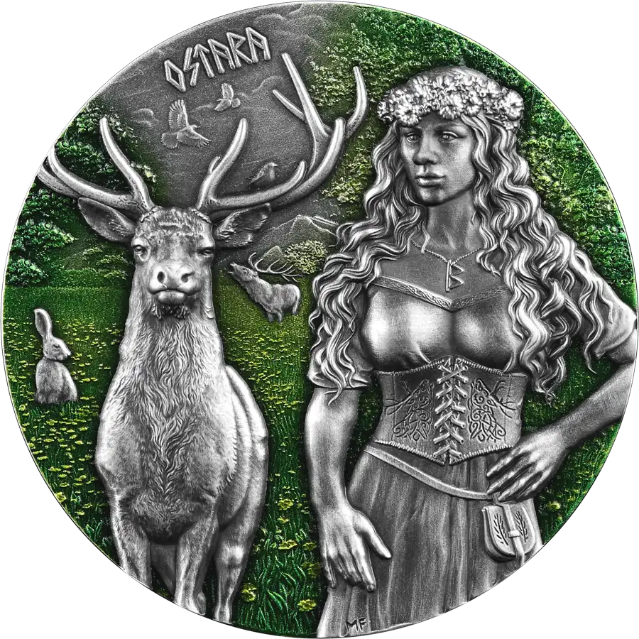 Sběratelská investiční mince 10 Mark Valkyries Ostara Ultra High Relief 2 oz Ag 2023 - Obrázek 1