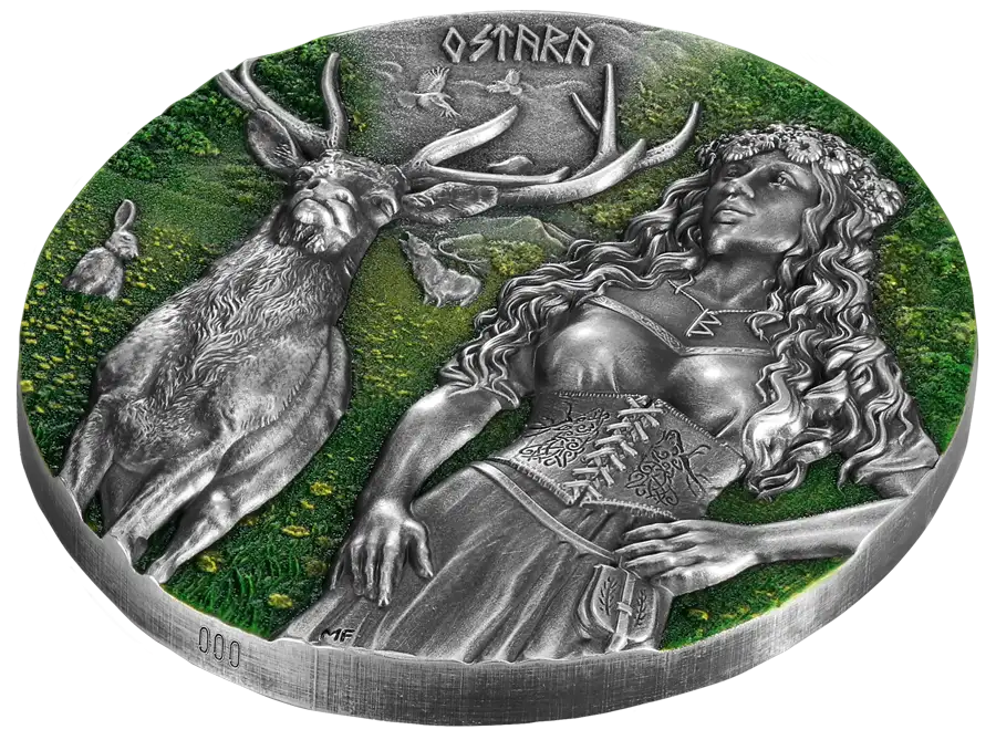 Sběratelská investiční mince 10 Mark Valkyries Ostara Ultra High Relief 2 oz Ag 2023 - Obrázek 3