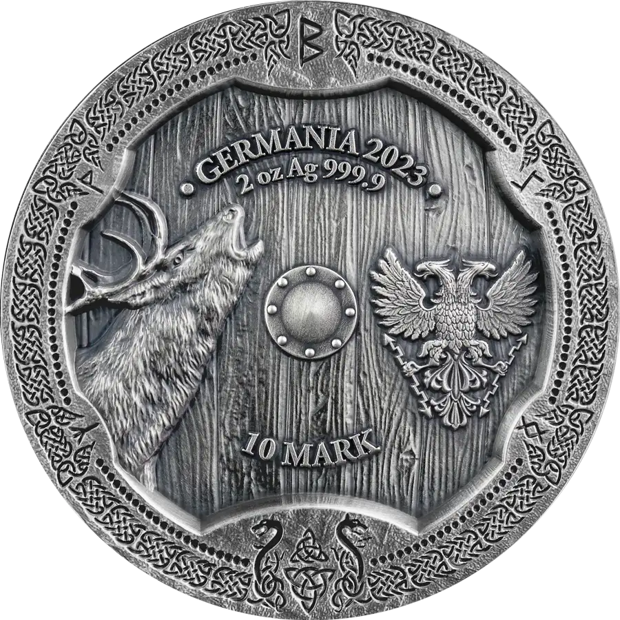 Sběratelská investiční mince 10 Mark Valkyries Ostara Ultra High Relief 2 oz Ag 2023 - Obrázek 2