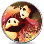 Sběratelská investiční mince 10 Yuan Panda Four Elements - Fire - Oheň, kolorováno 30 g Ag 2023