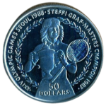 Sběratelská investiční mince 50 Dollars LOH Soul Steffi Grafová 1988 Proof - olympijská vítězka