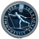 Sběratelská investiční mince 100 Kroner ZOH Lillehammer 1994 Proof - běh na lyžích