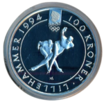 Sběratelská investiční mince 100 Kroner ZOH Lillehammer 1994 Proof - rychlobruslení