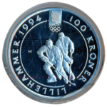Sběratelská investiční mince 100 Kroner ZOH Lillehammer 1994 Proof - lední hokej