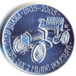 Stříbrná mince 200 Kč 100. výročí výroby prvního automobilu v Mladé Boleslavi 2005 b.k.