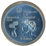 Sběratelská investiční mince 5 Dollars LOH Montreal - atlet s ohněm 1976 b.k.