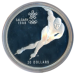 Sběratelská investiční mince 20 Dollars ZOH Calgary 1988 Proof - rychlobruslení