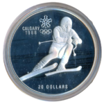 Sběratelská investiční mince 20 Dollars ZOH Calgary 1988 Proof - alpské lyžování