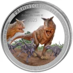 Sběratelská investiční mince 20 Francs Prehistoric Life Carnotaurus Kolorováno 1 oz Ag 2025