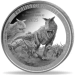 Sběratelská investiční mince 20 Francs Prehistoric Life Carnotaurus 1 oz Ag 2025