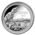 Sběratelská investiční mince 20 Francs Prehistoric Life Tyranosaurus Rex 1 oz Ag 2020