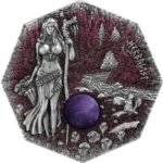 Sběratelská investiční mince 10 Mark Witchcraft Herbalist 2 oz Ag 2025 High Relief, ametyst, UV efekt