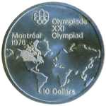 Sběratelská investiční mince  10 Dollars LOH Montreal 1976 - mapa Kanady b.k.
