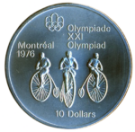 Sběratelská investiční mince  10 Dollars LOH Montreal 1976 - velocipédy b.k.