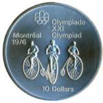 Sběratelská investiční mince  10 Dollars LOH Montreal 1976 - velocipédy b.k.