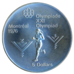 Sběratelská investiční mince 5 Dollars LOH Montreal 1976 - lehká atletika - chůze žen b.k.