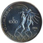 Sběratelská investiční mince 1000 lir LOH Los Angeles 1984 - symboly