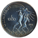 Sběratelská investiční mince 1000 lir LOH Los Angeles 1984 - symboly