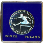 Sběratelská investiční mince 200 zlotých LOH Los Angeles 1984 - lehká atletika - běh přes překážky Proof
