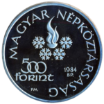 Sběratelská investiční mince 500 forint ZOH Sarajevo 1984 - běh na lyžích Proof - Obrázek 2