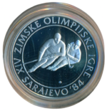 Sběratelská investiční sada stříbrných mincí 5 x 100, 250 a 500 Dinárů ZOH Sarajevo 1984 Proof - Obrázek 5