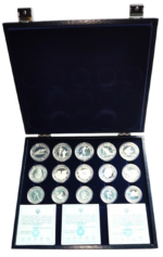 Sběratelská investiční sada stříbrných mincí 5 x 100, 250 a 500 Dinárů ZOH Sarajevo 1984 Proof