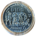 Sběratelská investiční sada stříbrných mincí 25 + 50 + 100 Pesos MS ve fotbale Mexiko 1986 - b.k. - Obrázek 2