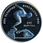 Sběratelská investiční mince 250 Rufiyaa LOH Barcelona 1992 - plavání Proof