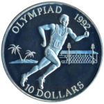 Sběratelská investiční mince 10 Dollars LOH Barcelona 1992 - atletika, běh Proof