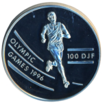 Sběratelská investiční mince 100 Francs LOH Atlanta 1996 - atletika, běh Proof