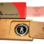 Sběratelská investiční mince - 2000 Pesetas LOH Barcelona 1992 - Proof v dřevěné kazetě