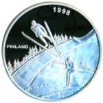 Sběratelská investiční mince 20 Ecu ZOH Nagano 1998 - severská kombinace, Proof