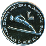 Sběratelská investiční mince 200 zlotých ZOH Lake Placid 1980 - skoky na lyžích Proof