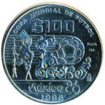 Sběratelská investiční mince 100 Pesos MS ve fotbale Mexiko 1986 - b.k.