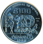 Sběratelská investiční mince 100 Pesos MS ve fotbale Mexiko 1986 - b.k.