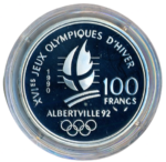 Sběratelská investiční mince 100 Francs ZOH Albertville 1992 - boby Proof - Obrázek 2