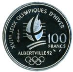 Sběratelská investiční mince 100 Francs ZOH Albertville 1992 - rychlobruslení Proof - Obrázek 2