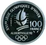 Sběratelská investiční mince 100 Francs ZOH Albertville 1992 - běh na lyžích Proof - Obrázek 2