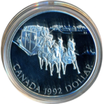 Sběratelská investiční mince 1 Dollar 175. výročí Královské pošty v Kanadě 1992 Proof