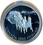 Sběratelská investiční mince 1 Dollar 175. výročí Královské pošty v Kanadě 1992 Proof