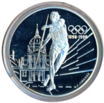 Sběratelská investiční mince 100 Francs LOH Lillehammer 1994 - oštěp Proof