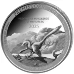 Sběratelská investiční mince 20 Francs Prehistoric Life Velociraptor 1 oz Ag 2025