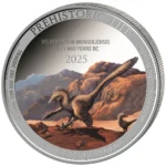 Sběratelská investiční mince 20 Francs Prehistoric Life Velociraptor Kolorováno 1 oz Ag 2025